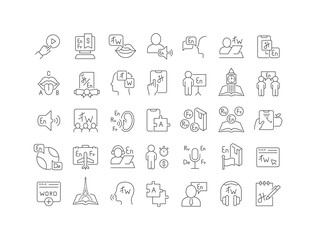 Set of linear icons of Foreign Language