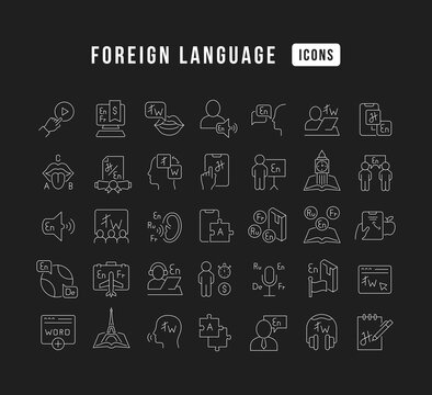 Set of linear icons of Foreign Language