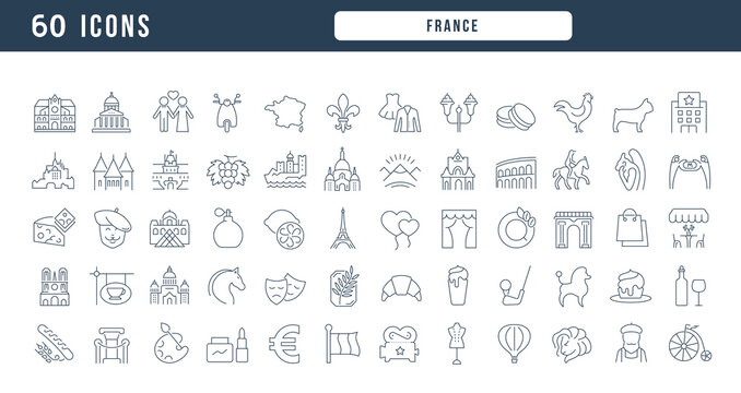 Set Of Linear Icons Of France