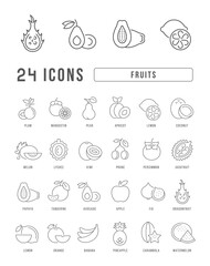 Set of linear icons of Fruits