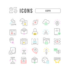 Set of linear icons of GDPR