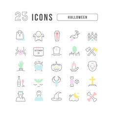 Set of linear icons of Halloween