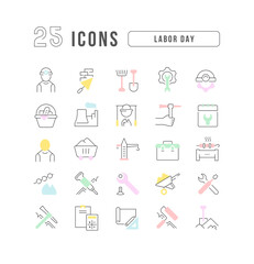 Set of linear icons of Labor Day