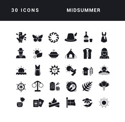 Set of simple icons of Midsummer