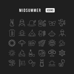 Set of linear icons of Midsummer