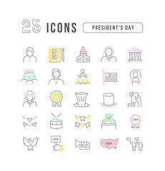 Set of linear icons of Presidents Day