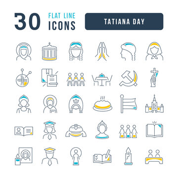 Set of linear icons of Tatiana Day