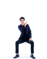 Businessman pointing on white background