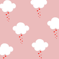 pattern with hearts rain and cute clouds