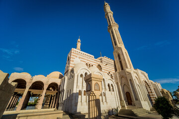 Beautiful large Islamic mosque at the sky background