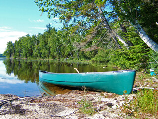 Canoe on the shore of a lake