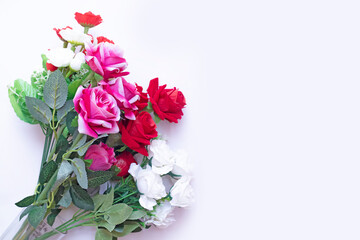 Bouquet of flowers - Flower bouquet of beautiful multi-colored roses on a white background
