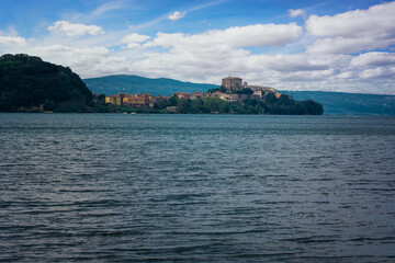 View of the picturesque village of Capodimonte on the coast of Lake Bolsena