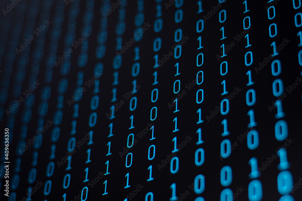 Aufkleber computer screen with binary code. concept of digital information
