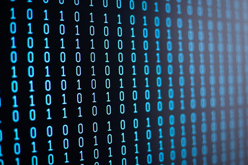 Lines of computer codes on black screen. Tones of data flowing through the computer while rendering