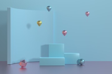 3D rendering blue balloons stage