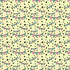 Hand drawn carnival seamless pattern. Birthday party wallpaper.