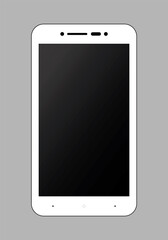 White Mobile Smartphone With Black Screen Isolated On Gray Background.