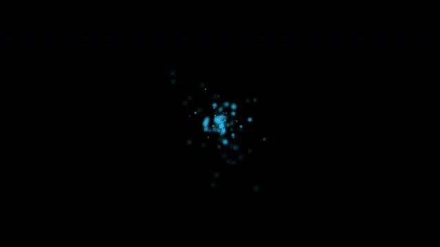 Random movement of blue particle on black background for the entertainment or technology concept