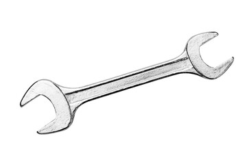 Steel wrench spanner isolated on a white background in close-up. 