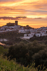 Fototapeta na wymiar Sunset in Mertola, village of Portugal and its castle. Village in the south of Portugal in the region of Alentejo.