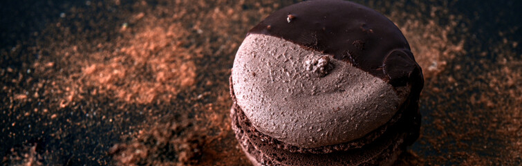Healthy organic energy sweet. Macaron cakes in a dark key. Horizontal photo banner for website header design