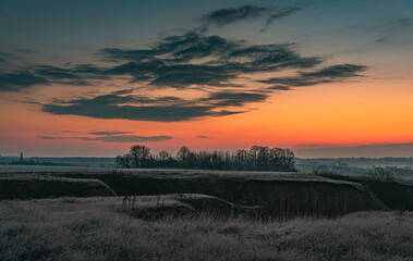 Winter moring among fields