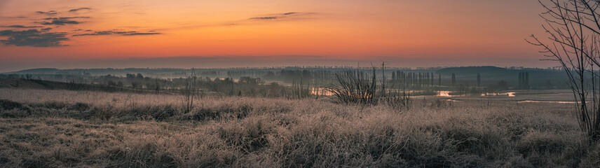 Winter moring among fields