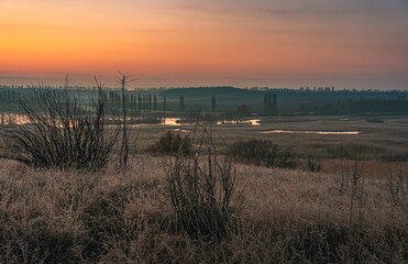 Winter moring among fields