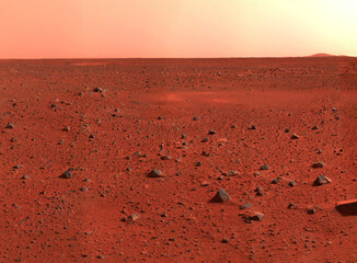 View of the surface of mars, the red planet with rocks and dust. Retouched image. Elements of this...