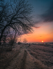 Winter moring among fields