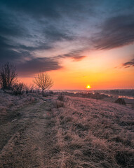 Winter moring among fields