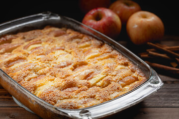 Close up of freshly backed home made  apple pie, selective focus