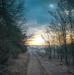 Winter moring among fields