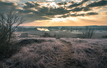 Winter moring among fields