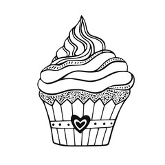 Cupcake dessert. Hand drawn birthday cake.