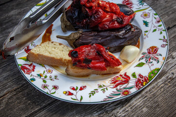 homemade bruschetta with baked vegetables