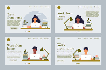Customer service landing page. Woman with headphones and microphone with laptop. Concept illustration for support, assistance, call center. Illustration in flat style.