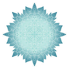 Snowflake Mandala in blue colors. Unique packaging or t-shirt print design.