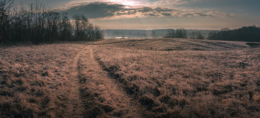 Winter moring among fields