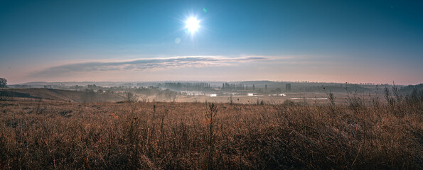 Winter moring among fields
