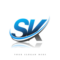 SK initial logo company name colored blue and black swoosh design, isolated on white background. vector logo for business and company identity.