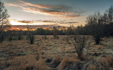 Winter moring among fields