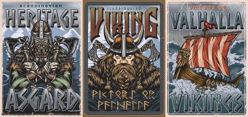 Vikings vintage colorful posters © DGIM studio
