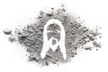 Face and head silhouette drawing of jesus Christ made in ash or dust as Ash wednesday, lent or Easter concept, christian religion symbol and suffering of God