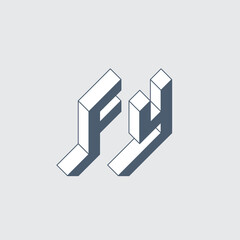 F and Y - Monogram or logotype. Isometric 3d font for design. Futuristic Three-dimensional letters. FY - 2-letter code.