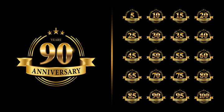 Set of premium anniversary logotype. Golden anniversary celebration emblem design.