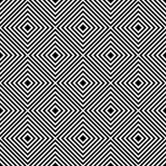 Black contour linear squares and rhombuses isolated on white background. Monochrome geometric seamless pattern. Vector flat graphic illustration. Texture.