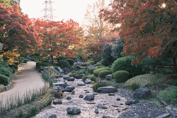 Japanese Garden in Daisen Park in Osaka, Japan