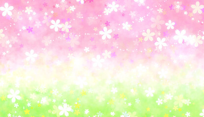 桜の花の背景画像、ピンクと新緑のイメージ